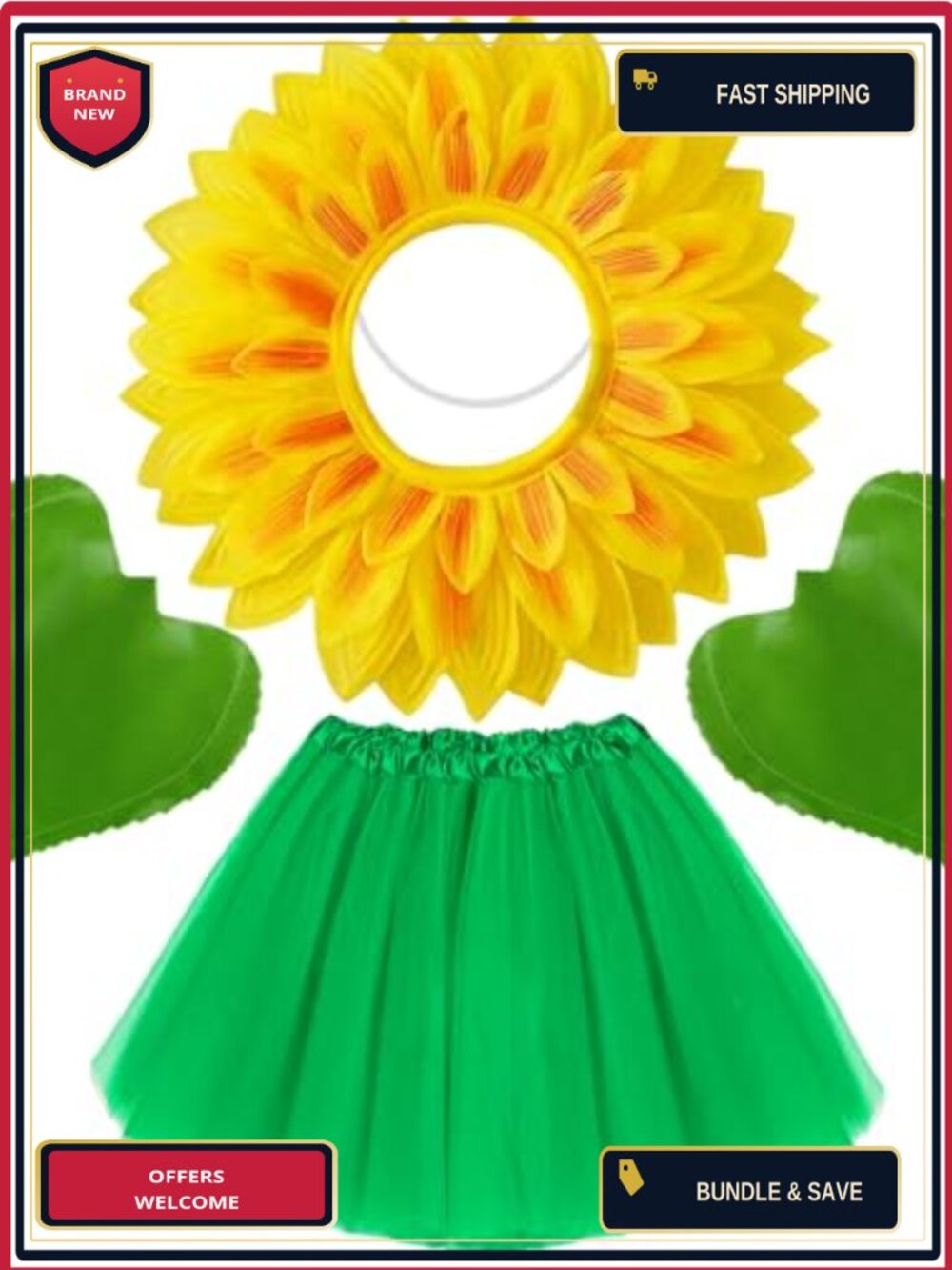 Sunflower Costume Set Adult Hood Tutu Dress Leaf Gloves Halloween Dress Up